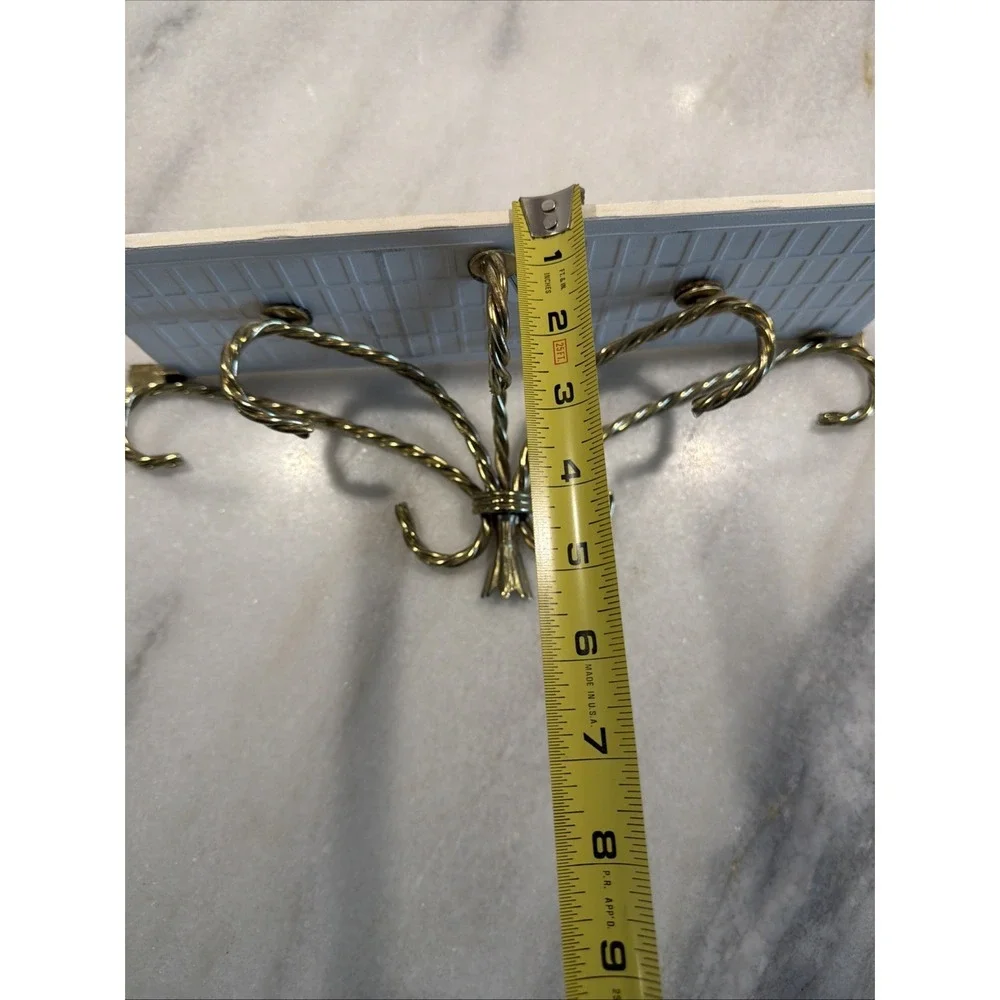 Vintage Metal Gold Brass Rope Shelf Rack with tile shelf